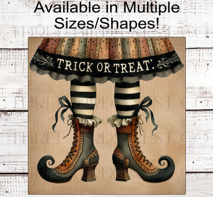 Trick or Treat Halloween Witch Legs Wreath Sign - If the Shoe Fits - Primitive Decor - Vintage Halloween