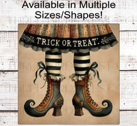 
              Trick or Treat Halloween Witch Legs Wreath Sign - If the Shoe Fits - Primitive Decor - Vintage Halloween
            