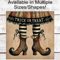 Trick or Treat Halloween Witch Legs Wreath Sign - If the Shoe Fits - Primitive Decor - Vintage Halloween