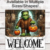 Monster of Frankenstein Halloween Wreath Sign - Halloween Candy Bucket - Skeleton Sign