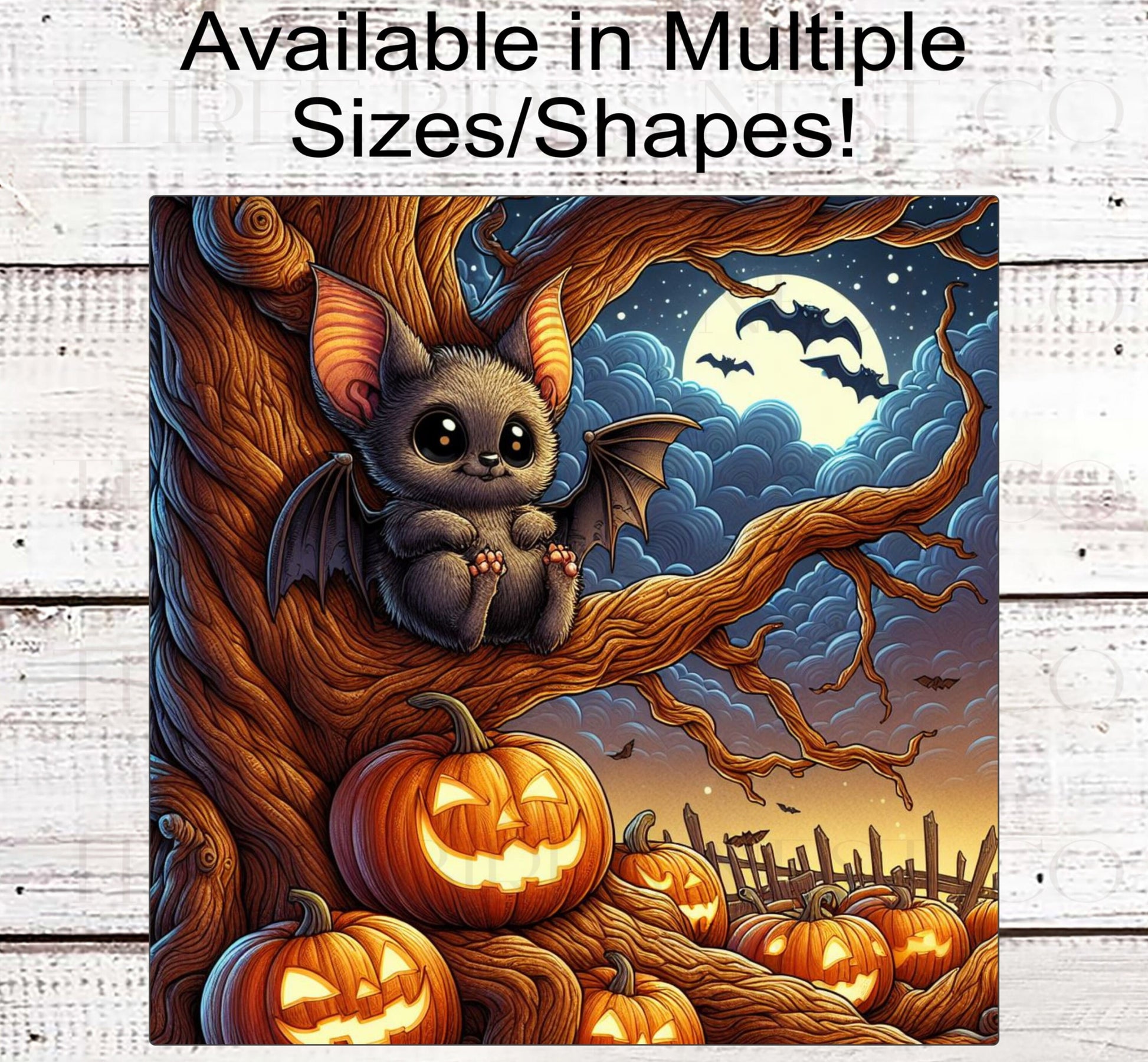Baby Halloween Bat Wreath Sign - Jack-O-Lanterns - Spooky Haunted Forest