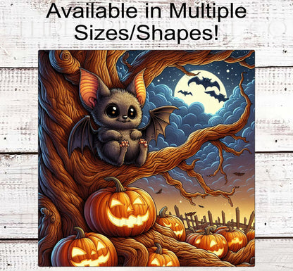 Baby Halloween Bat Wreath Sign - Jack-O-Lanterns - Spooky Haunted Forest