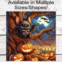 Baby Halloween Bat Wreath Sign - Jack-O-Lanterns - Spooky Haunted Forest