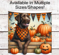 
              Fall Dog Wreath Sign - Chocolate Labrador Retriever Dog - Pumpkins Sign - Welcome to Our Patch
            