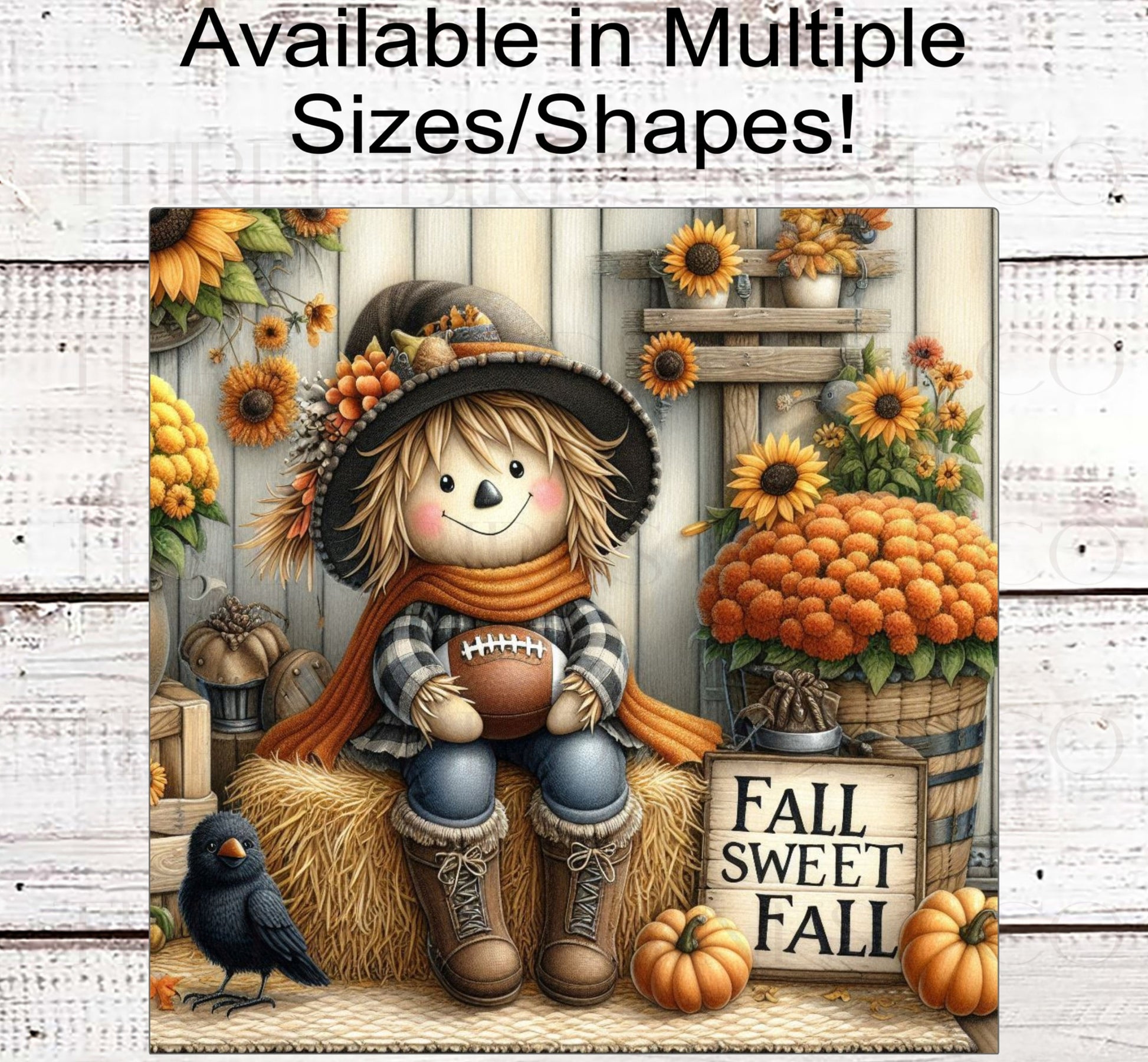 Fall Sweet Fall Scarecrow - Sunflowers and Football Welcome Wreath Sign - Farmhouse Wreath Sign - Fall Floral and Mums