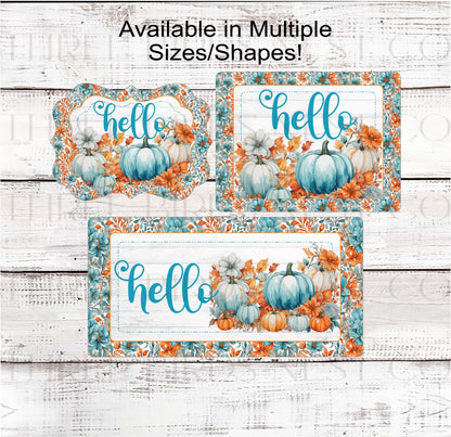 Fall Home Wreath Sign - Hello Pumpkin - Fall Florals
