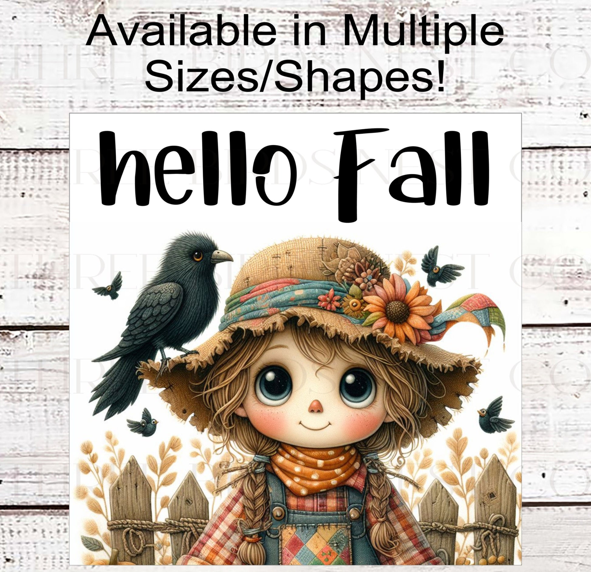 Hello Fall Scarecrow Wreath Sign - Black Crow - Fall Sunflowers