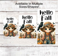 
              Hello Fall Scarecrow Wreath Sign - Black Crow - Fall Sunflowers
            