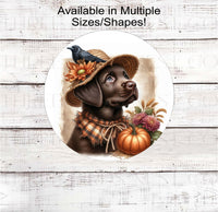 
              An adorable chocolate Labrador Retriever dog dressed as a Fall Scarecrow.
            