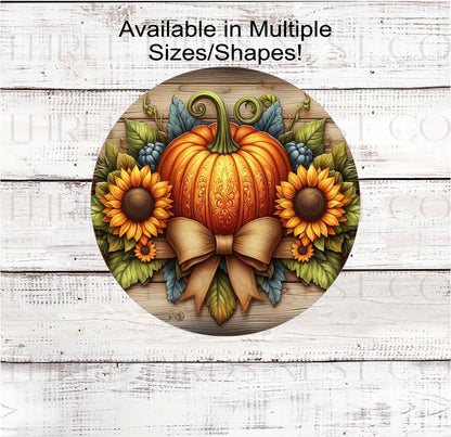 A beautiful Pumpkin surrounded by a Fall display of Sunflowers and other florals.