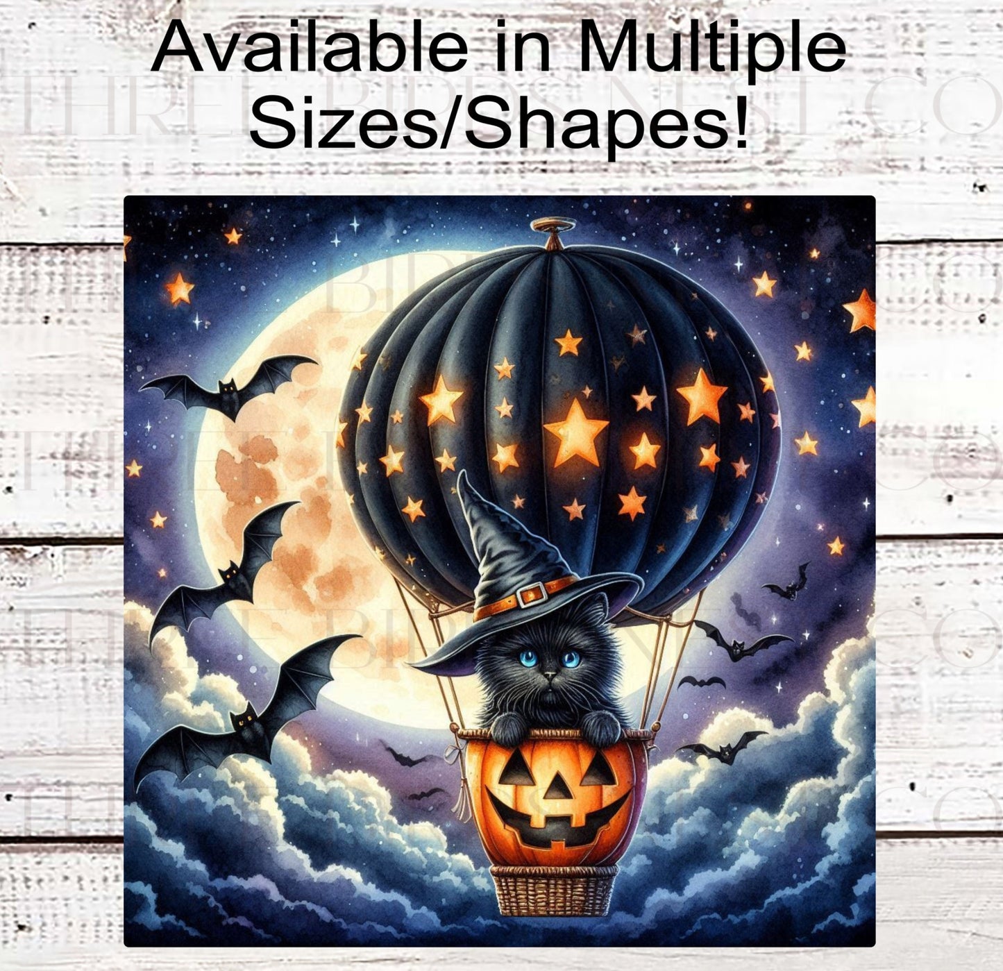 Black Cat Halloween Wreath Signs - Jack-O-Lantern - Hot Air Balloon - Black Bats