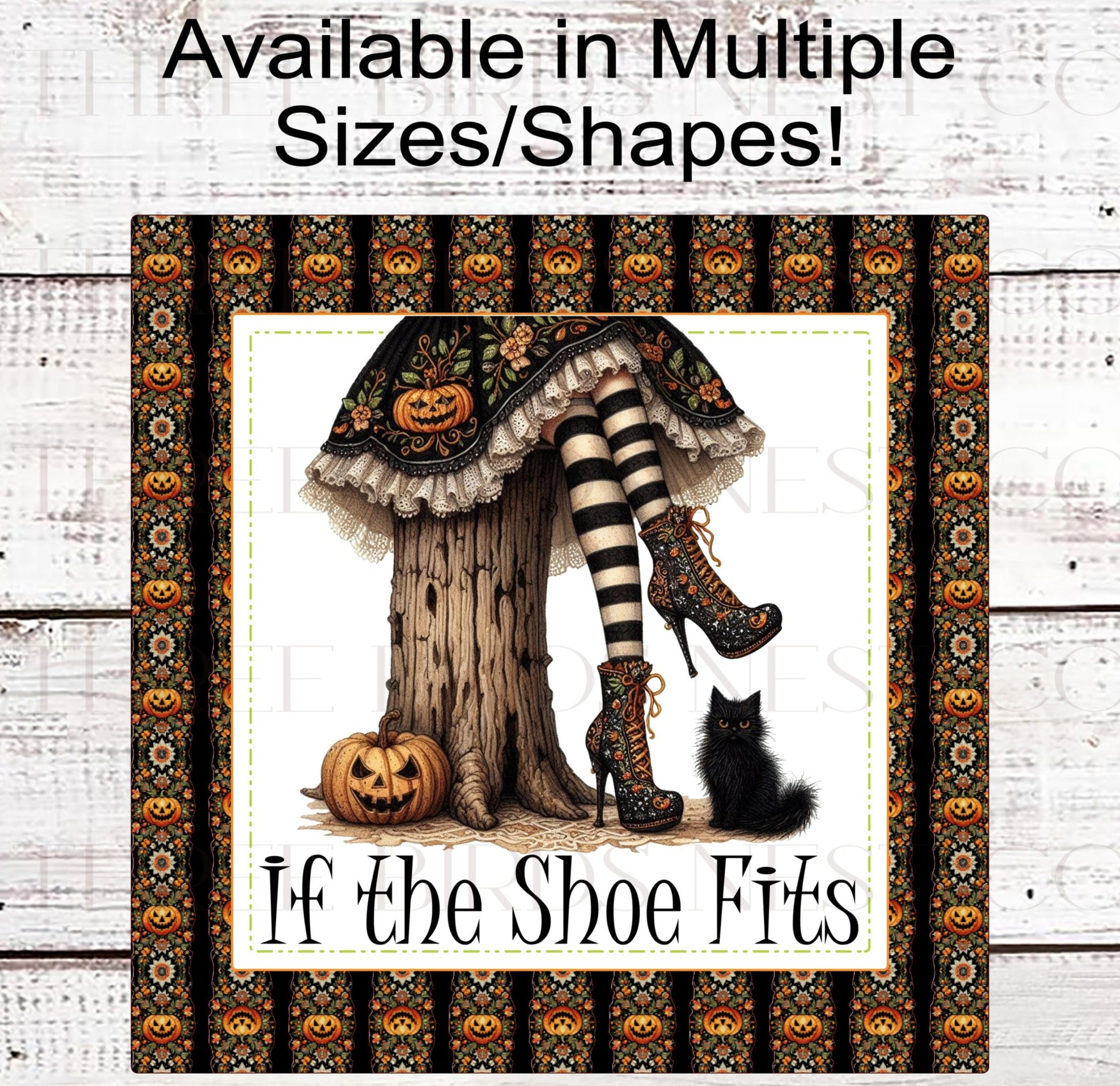 Halloween Witch Wreath Sign - If the Shoe Fits - Witch Legs - Black Cat - Cute Halloween Decor