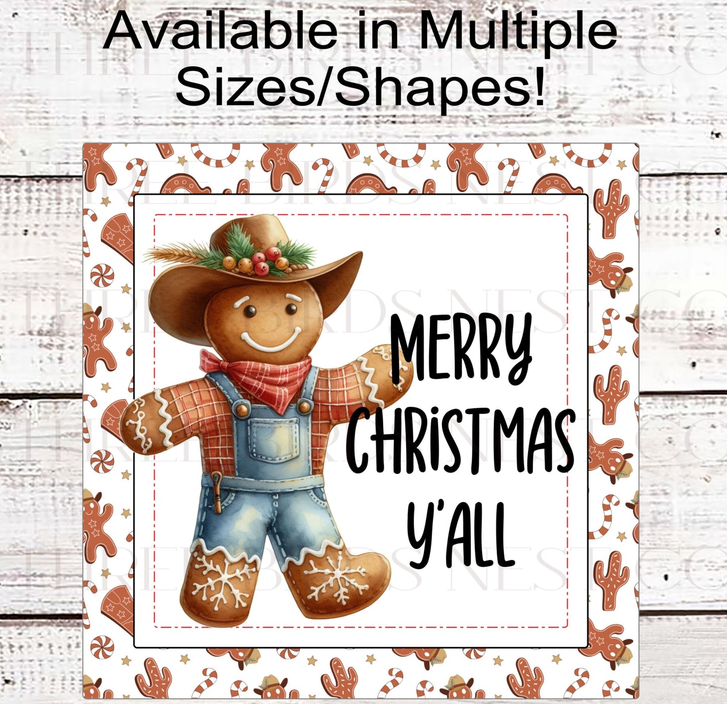 Gingerbread Man Wreath Sign - Merry Christmas Yall - Western Decorm - Cowboy
