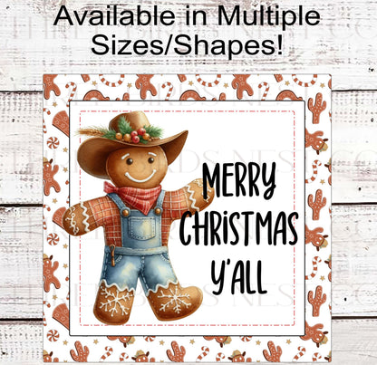 Gingerbread Man Wreath Sign - Merry Christmas Yall - Western Decorm - Cowboy