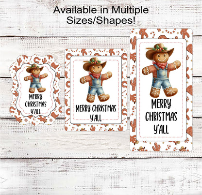 Gingerbread Man Wreath Sign - Merry Christmas Yall - Western Decorm - Cowboy