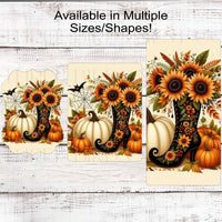 Halloween Witch Boot Wreath Sign - Fall Sunflowers Decor - Pumpkins Sign - Black Bat