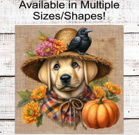 
              Fall Dog Wreath Sign - Yellow Labrador Retriever Dog - Pumpkins Sign - Welcome to Our Patch
            