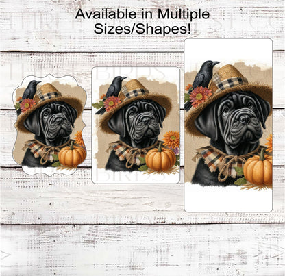 Fall Dog Wreath Sign - Black Cane Corso Mastiff Dog - Pumpkins Sign - Welcome to Our Patch