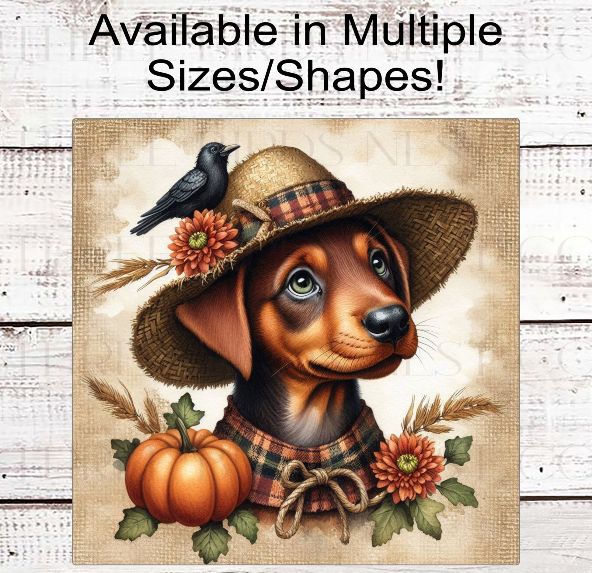 Fall Scarecrow Wreath Sign - Red Doberman Pinscher Dog Sign - Pet Dog Sign
