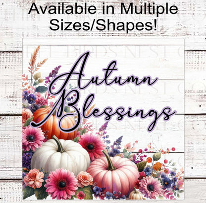 Autumn Blessings Wreath Sign - Thankful Grateful Blessed - Pastel Fall