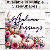 Autumn Blessings Wreath Sign - Thankful Grateful Blessed - Pastel Fall