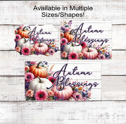 Autumn Blessings Wreath Sign - Thankful Grateful Blessed - Pastel Fall