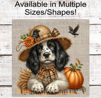 
              Fall Dog Wreath Sign - English Springer Spaniel Dog - Black Crow - Pumpkins Sign - Welcome to Our Patch
            