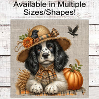 Fall Dog Wreath Sign - English Springer Spaniel Dog - Black Crow - Pumpkins Sign - Welcome to Our Patch