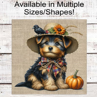 Fall Scarecrow Wreath Sign - Yorkshire Terrier Sign - Yorkie Lover - Pet Dog Sign