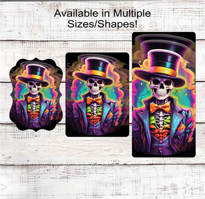 Skeleton Halloween Wreath Sign - Rainbow Neon - Spooky Sign