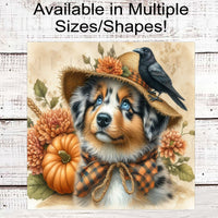 Fall Scarecrow Wreath Sign - Australian Shepherd Sign - Aussie Lover - Pet Dog Sign