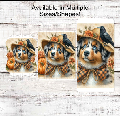 Fall Scarecrow Wreath Sign - Australian Shepherd Sign - Aussie Lover - Pet Dog Sign