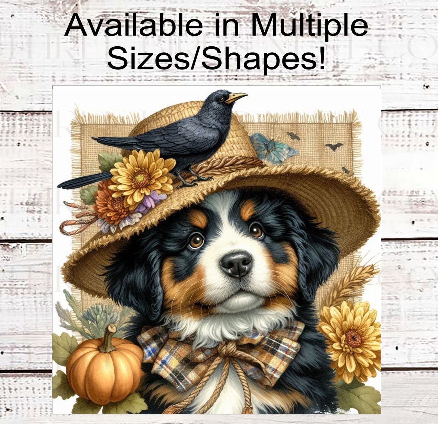 Fall Scarecrow Wreath Sign - Bernese Mountain Dog Sign - Berner Lover - Pet Dog Sign