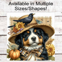 Fall Scarecrow Wreath Sign - Bernese Mountain Dog Sign - Berner Lover - Pet Dog Sign