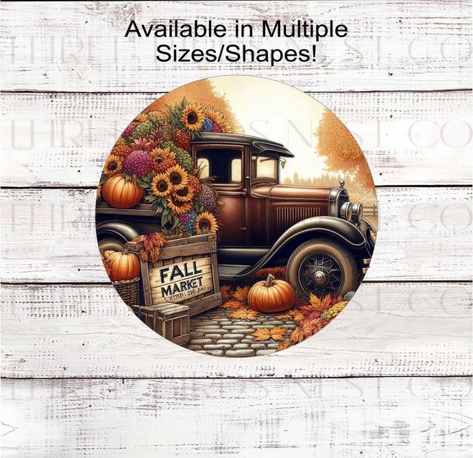 Fall Market! A beautiful vintage truck filled with pumpkins sunflowers and Fall florals.