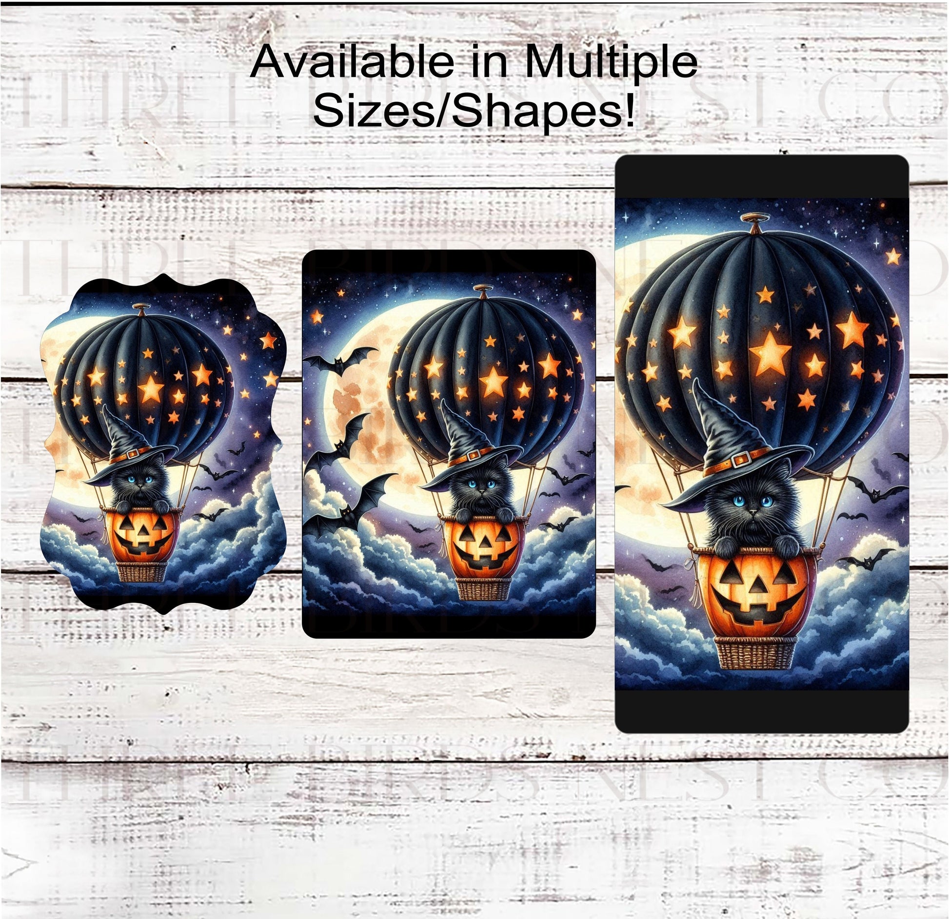 Black Cat Halloween Wreath Signs - Jack-O-Lantern - Hot Air Balloon - Black Bats