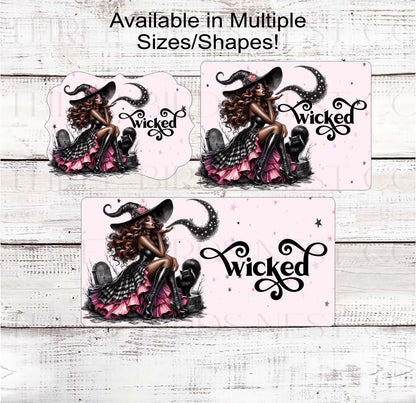 African American Halloween Witch Wreath Sign - Wicked - Black Cat - Spooky Sign