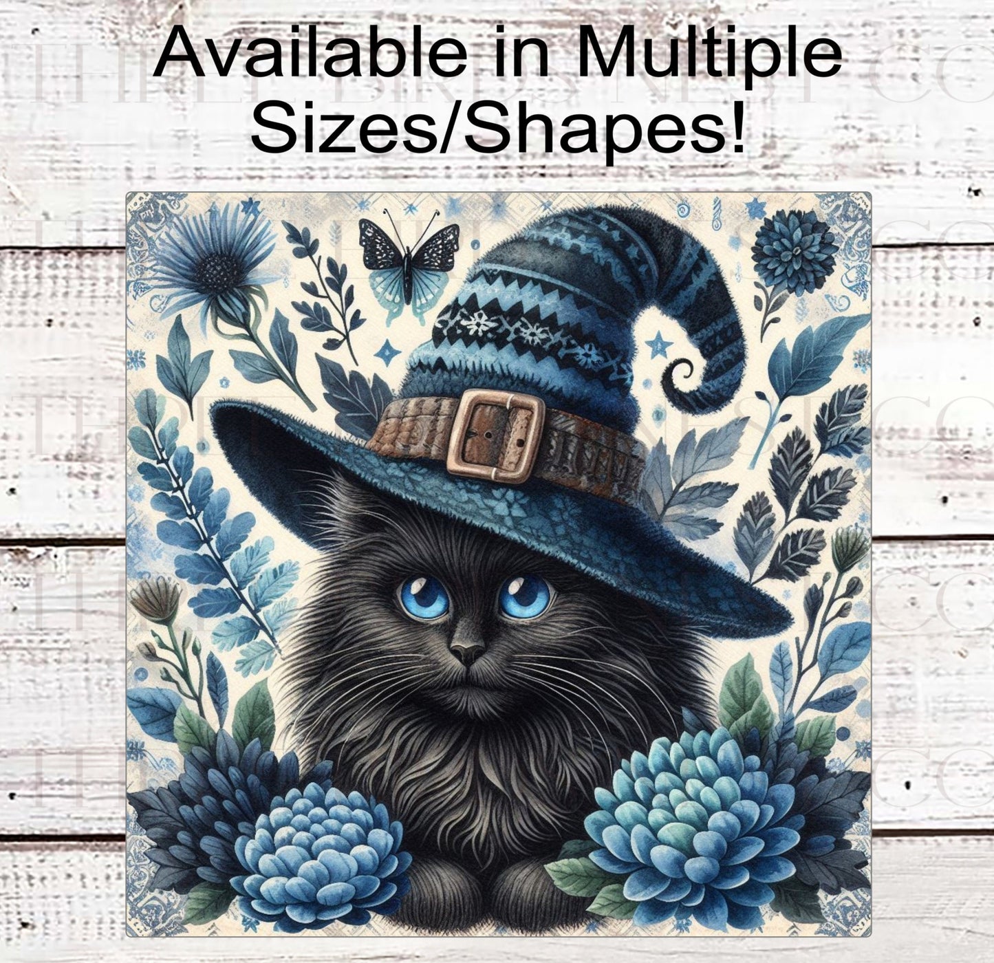 Black Cat Halloween Wreath Sign - Blue Halloween - Spooky Season - Vintage Halloween