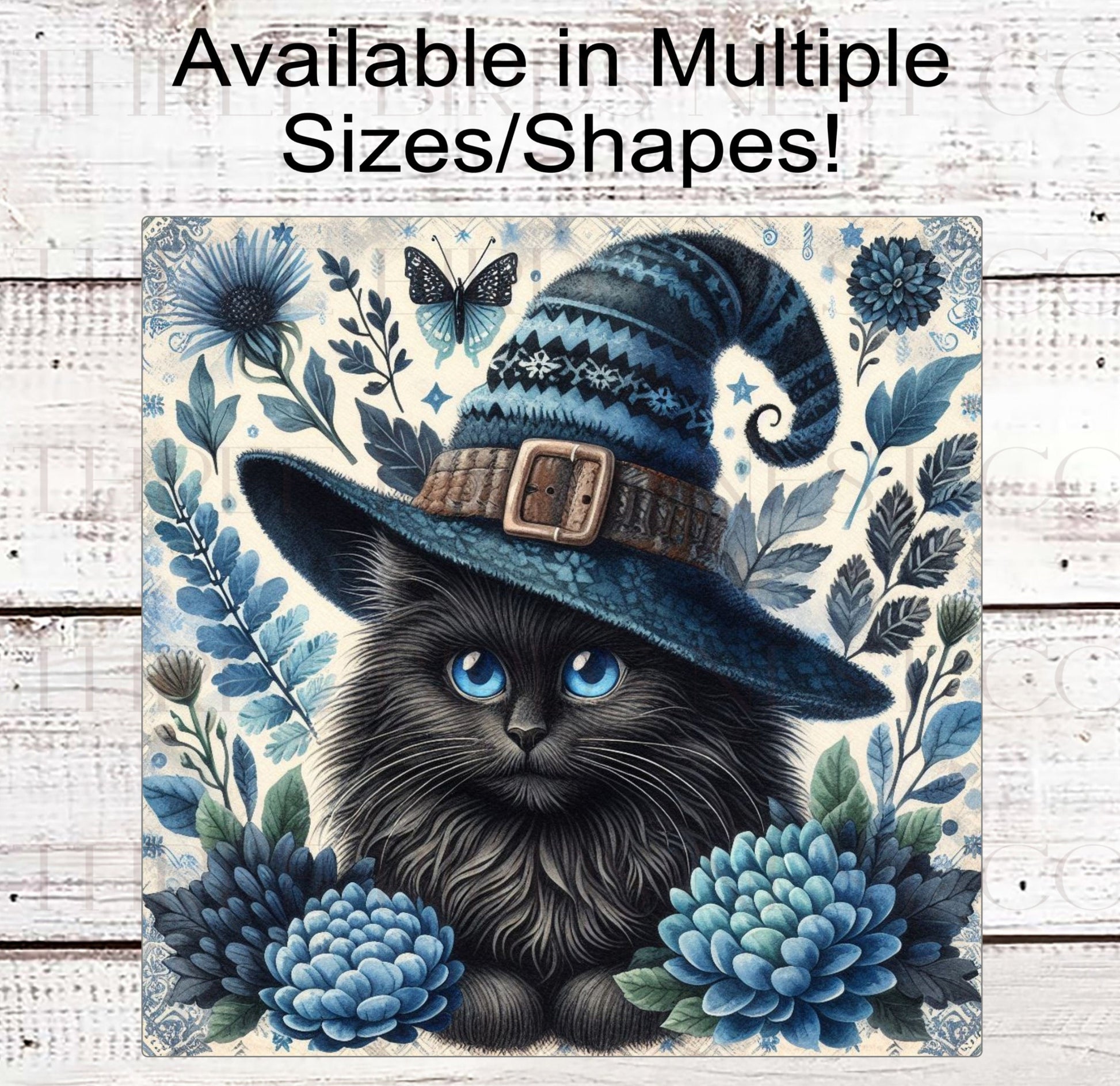 Black Cat Halloween Wreath Sign - Blue Halloween - Spooky Season - Vintage Halloween
