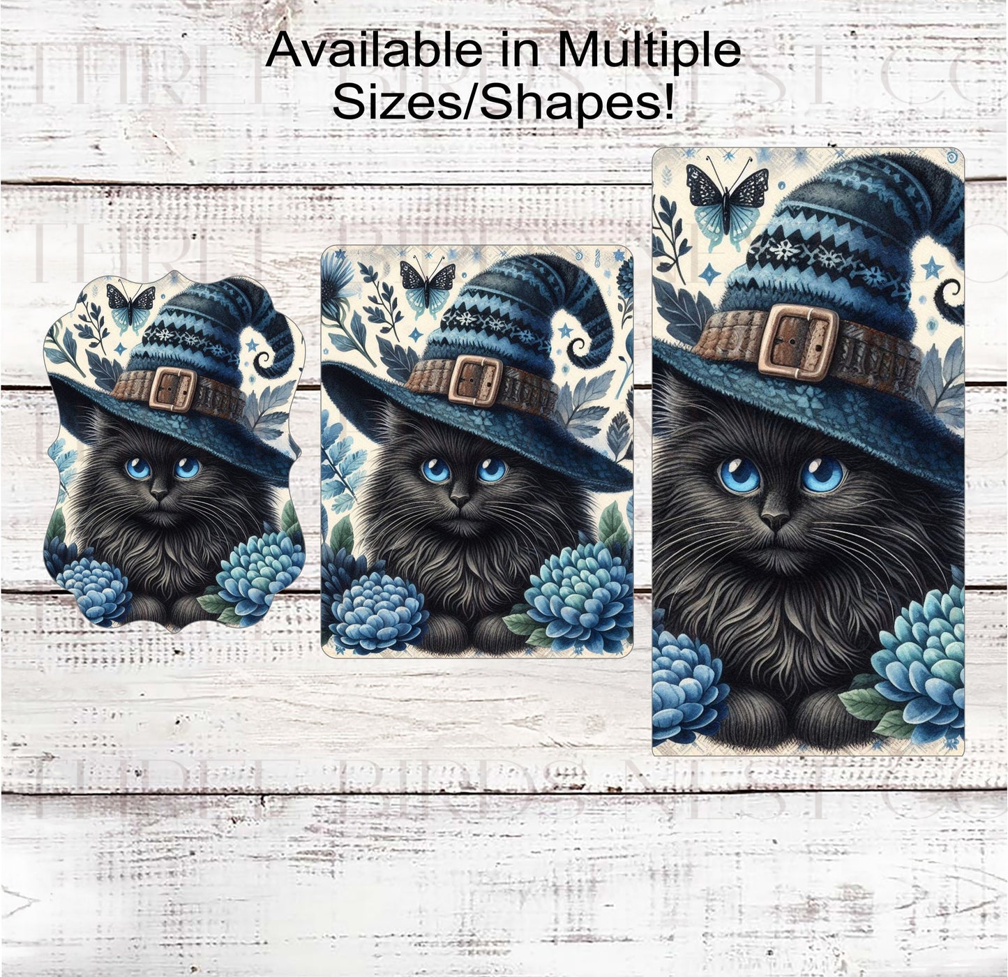 Black Cat Halloween Wreath Sign - Blue Halloween - Spooky Season - Vintage Halloween