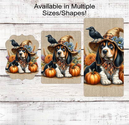 Fall Scarecrow Wreath Sign - Basset Hound Sign - Pet Dog Sign