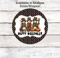 
              An adorable trio of Snowmen, all dressed up and ready for Halloween- all on a brightly colored Snowflakes background.
            