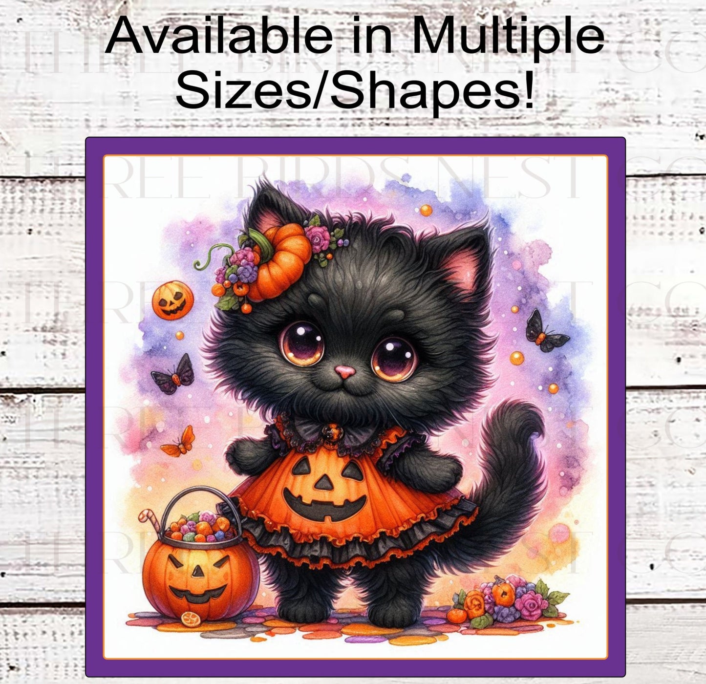 Black Cat Halloween Wreath Sign - Jack-O-Lantern - Cute Halloween Decor
