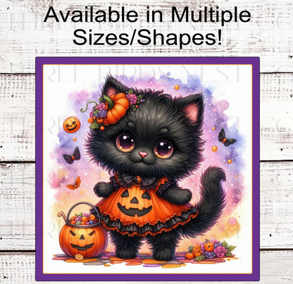 Black Cat Halloween Wreath Sign - Jack-O-Lantern - Cute Halloween Decor