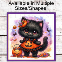 Black Cat Halloween Wreath Sign - Jack-O-Lantern - Cute Halloween Decor