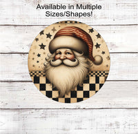 
              An adorable primitive Santa Claus on a stars and checkerboard background
            