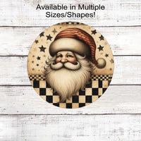 An adorable primitive Santa Claus on a stars and checkerboard background