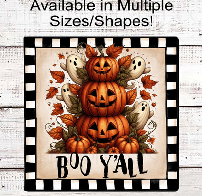Boo Yall Halloween Wreath Sign - Primitive Decor - Jack-O-Lanterns