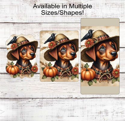 Fall Scarecrow Wreath Sign - Red Doberman Pinscher Dog Sign - Pet Dog Sign
