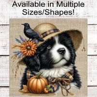 Fall Scarecrow Wreath Sign - Landseer Newfoundland Dog Sign - Berner Lover - Pet Dog Sign